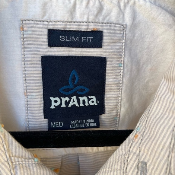 Men's PrAna Button-Down Shirt Multicolor Geometric  M Cotton Hippy BOHO City - Picture 2 of 12